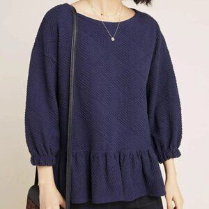 Maeve by Anthropologie Mikayla Peplum Textured Top - Sz S fits like M NWOT Blue